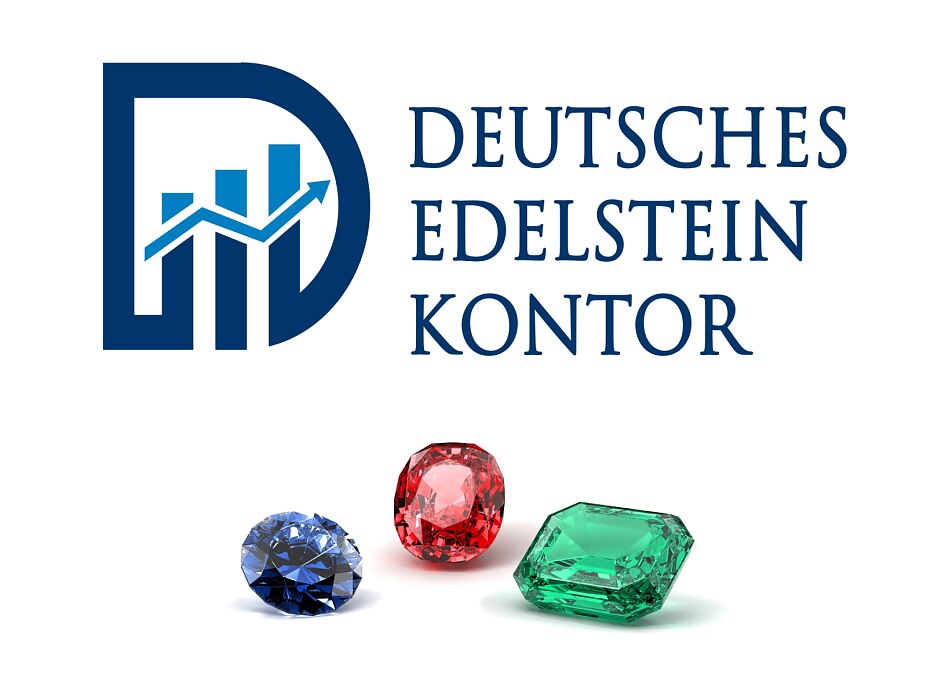 Logo Deutsches Edelstein Kontor mit Rubin, Saphir und Smaragd
