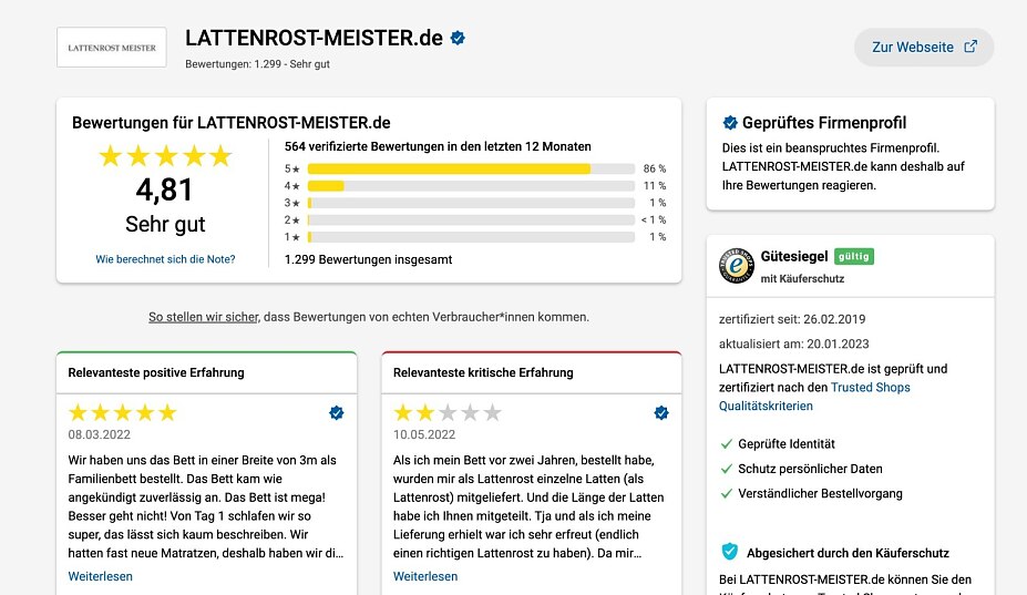 Top Kunden-Erfahrung für Lattenrost Meister