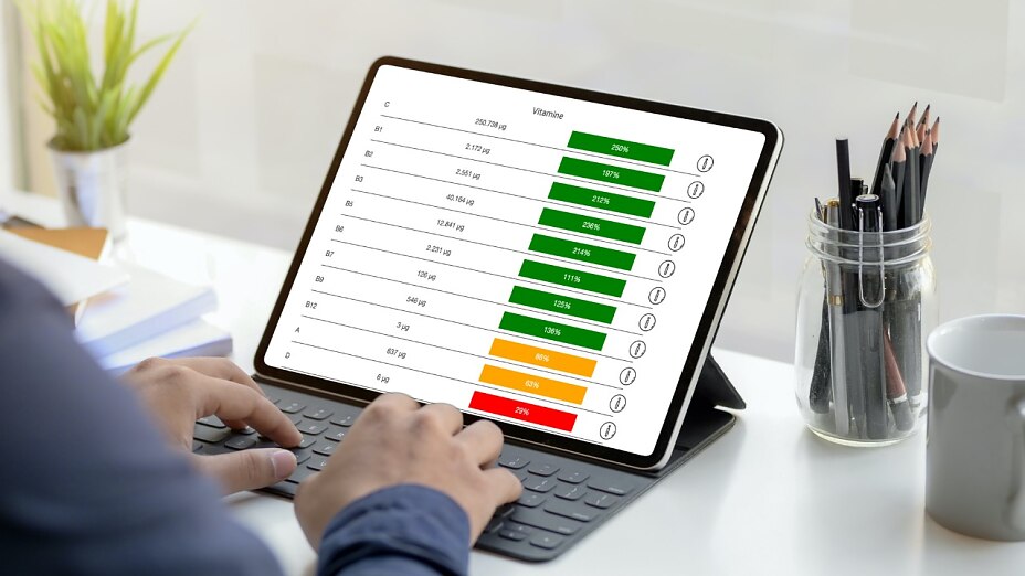 Mit der Ernährungssoftware von Natty Gains können mit wenigen Klicks detaillierte Nährwertanalysen des Klienten ausgewertet werden