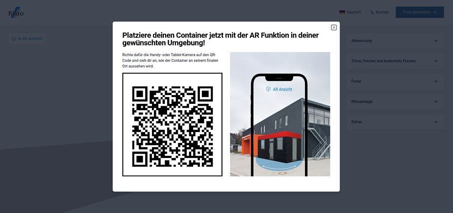 Risto Containeranlage Konfigurator AR Funktion Risto Containeranlage Konfigurator AR Funktion
