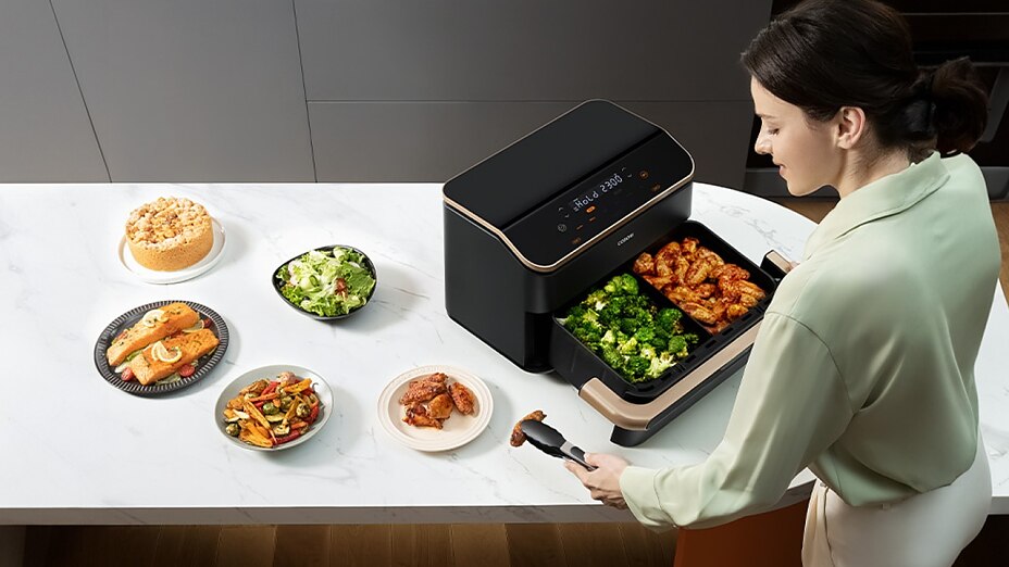 COSORI DualBlaze TwinFry Heißluftfritteuse mit doppeltem Heizsystem, innovative Technologie für gleichmäßiges Frittieren COSORI DualBlaze TwinFry Heißluftfritteuse mit doppeltem Heizsystem, innovative Technologie für gleichmäßiges Frittieren
