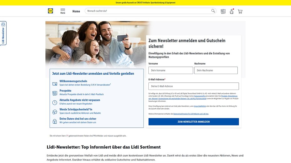 Lidls Beispeil für eine gute Newsletter-Anmeldung
