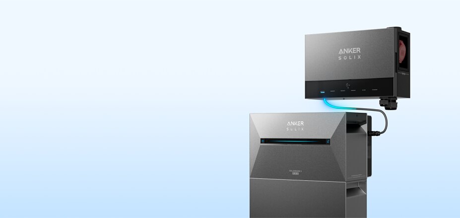 Die Solarbank (2,7 kWh) mit zusätzlichem Akku unten eingesteckt (2,7 kWh) ist mit dem zentralen Powerdock verbunden.