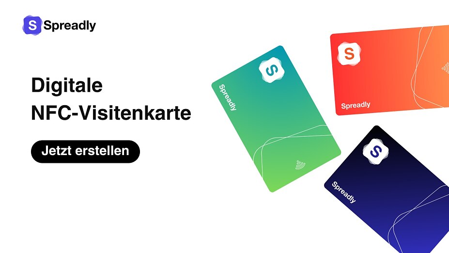 Digitale NFC-Visitenkarten mit dem Logo von Spreadly, modern und innovativ gestaltet.
