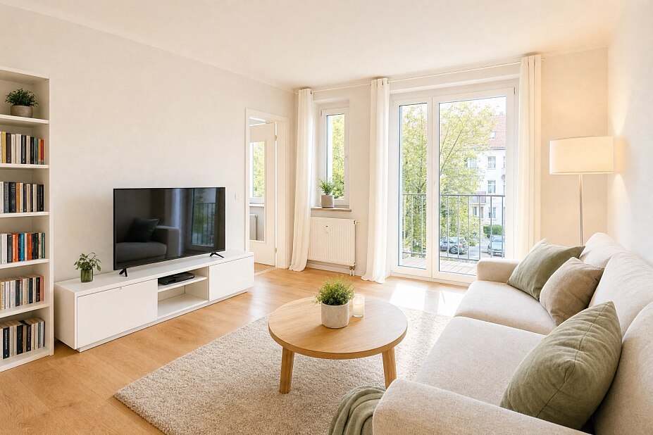 Gemütliches Wohnzimmer einer Kapitalanlage-Wohnung in Dresden